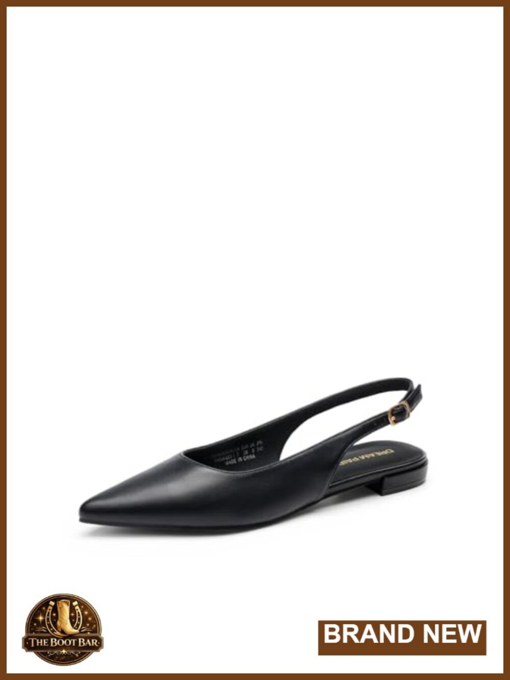 Faux Leather Pointed Toe Slingback Flats - Dressy Ballet Shoes with Buckle Strap